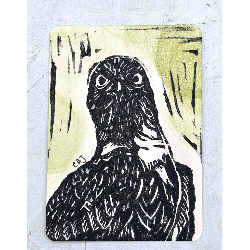 Original Osprey Linocut Print ACEO 2.5x3.5 Hand Pulled Relief Art Card WTFULA-2